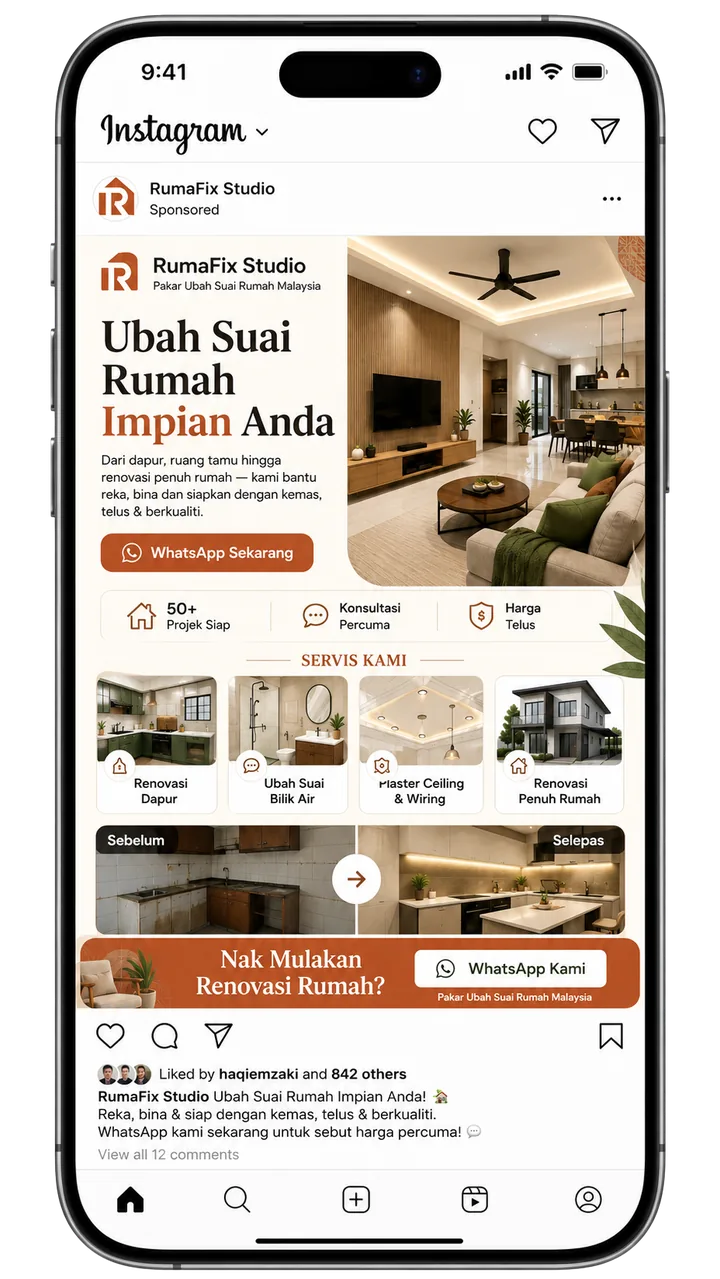 Contoh iklan jasa renovasi rumah di feed Instagram