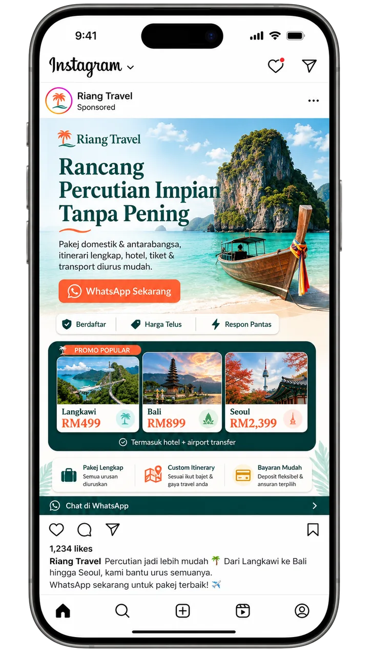 Contoh iklan agen travel di feed Instagram