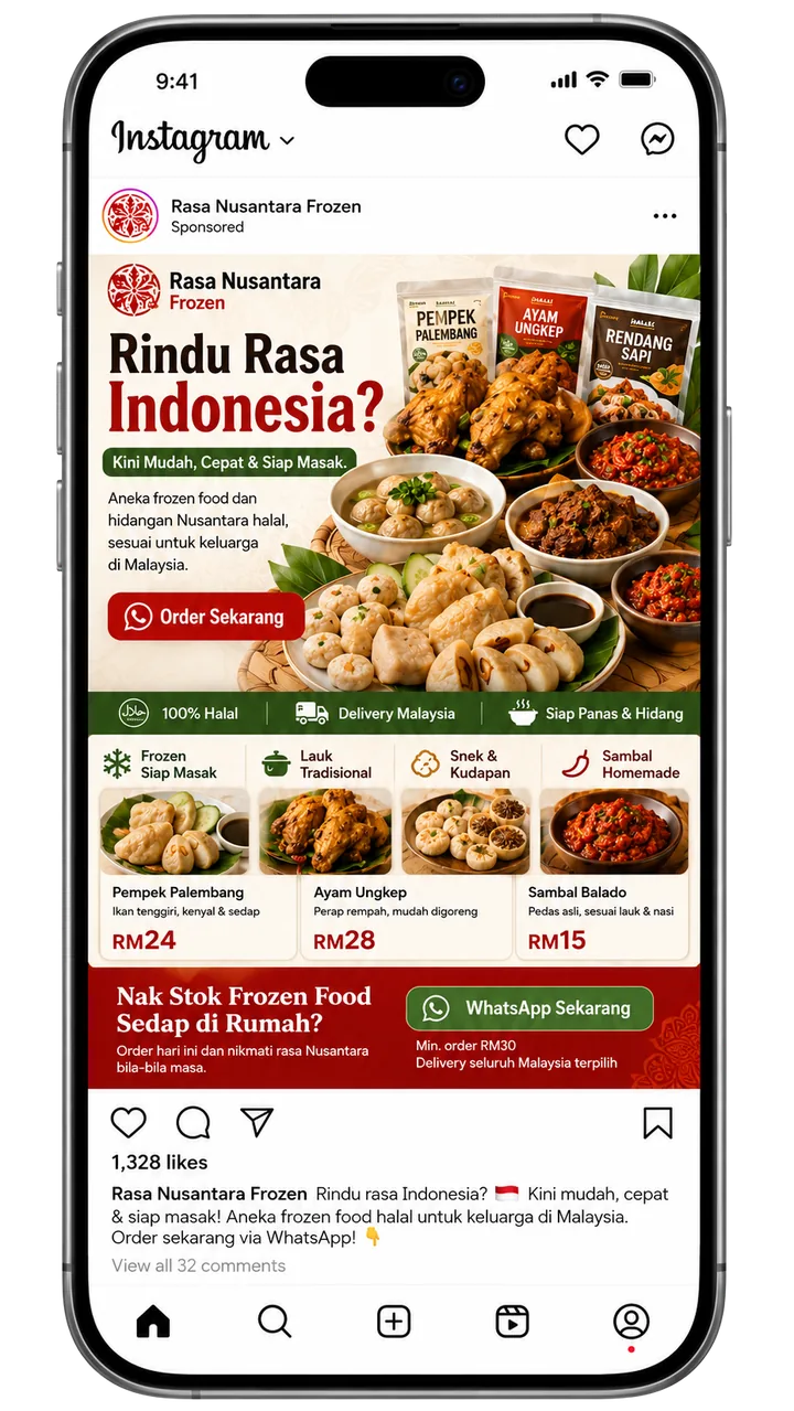 Contoh iklan frozen food di feed Instagram