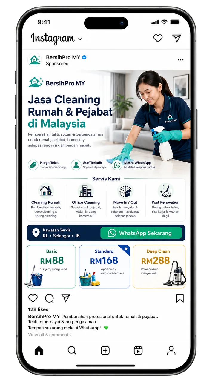 Contoh iklan jasa cleaning di feed Instagram