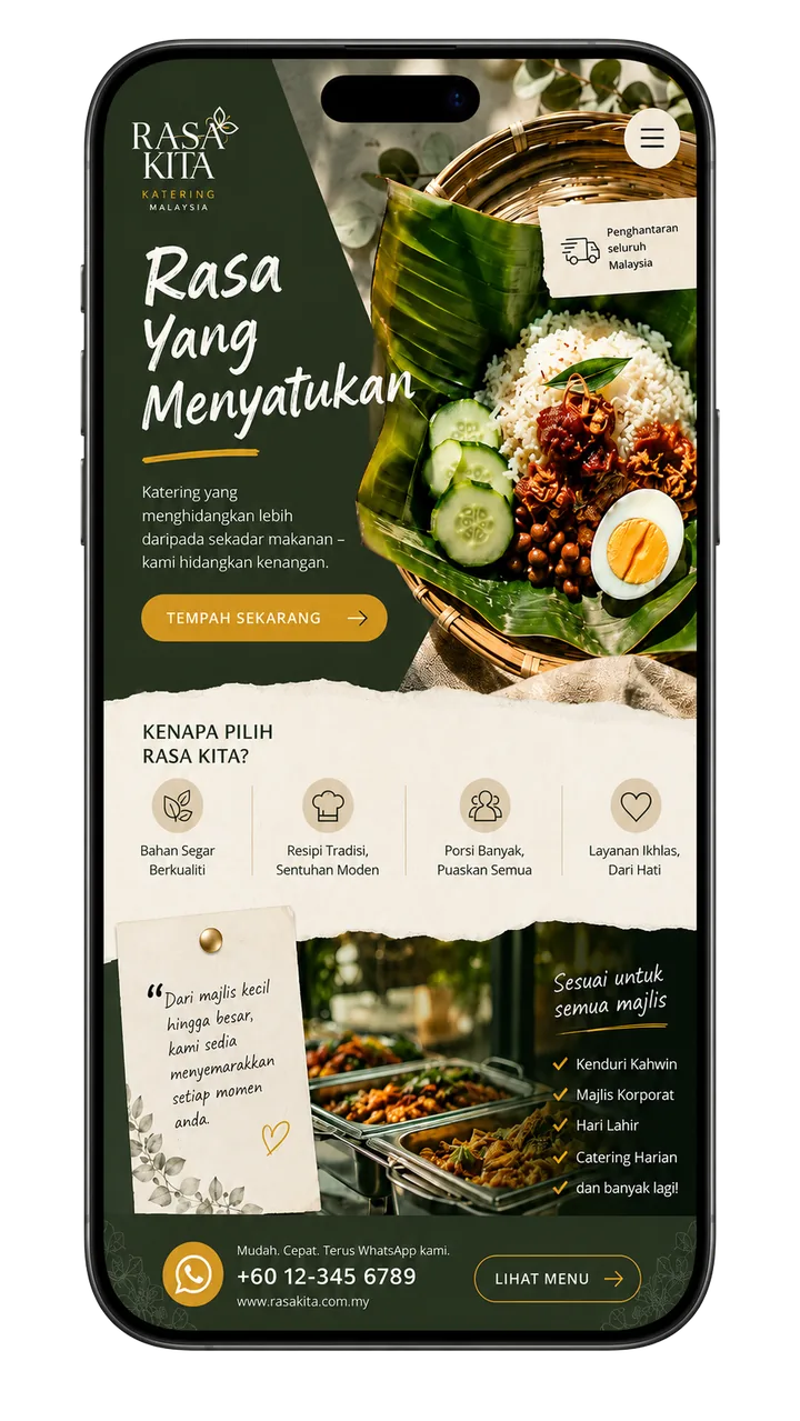 Contoh halaman promosi jasa katering untuk majlis di Malaysia